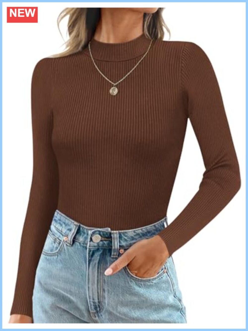 Mock Turtle Neck Ribbed Long Sleeve Thermal Base Layer Top Women